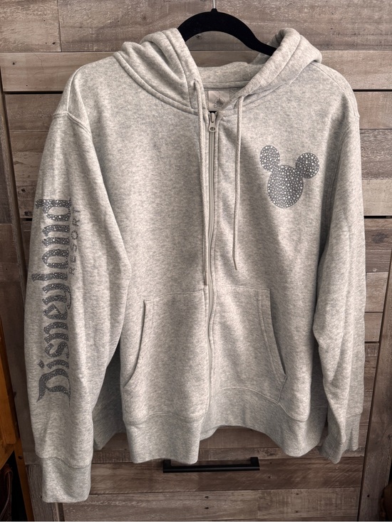 Disney Tops - Disney Women’s Light Gray Zip-Up Hoodie with Studded Mickey Detail